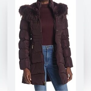 Ellen Tracy Brown Long  Real Coyote Fur Hooded Parka Puffer Down Coat Size XS